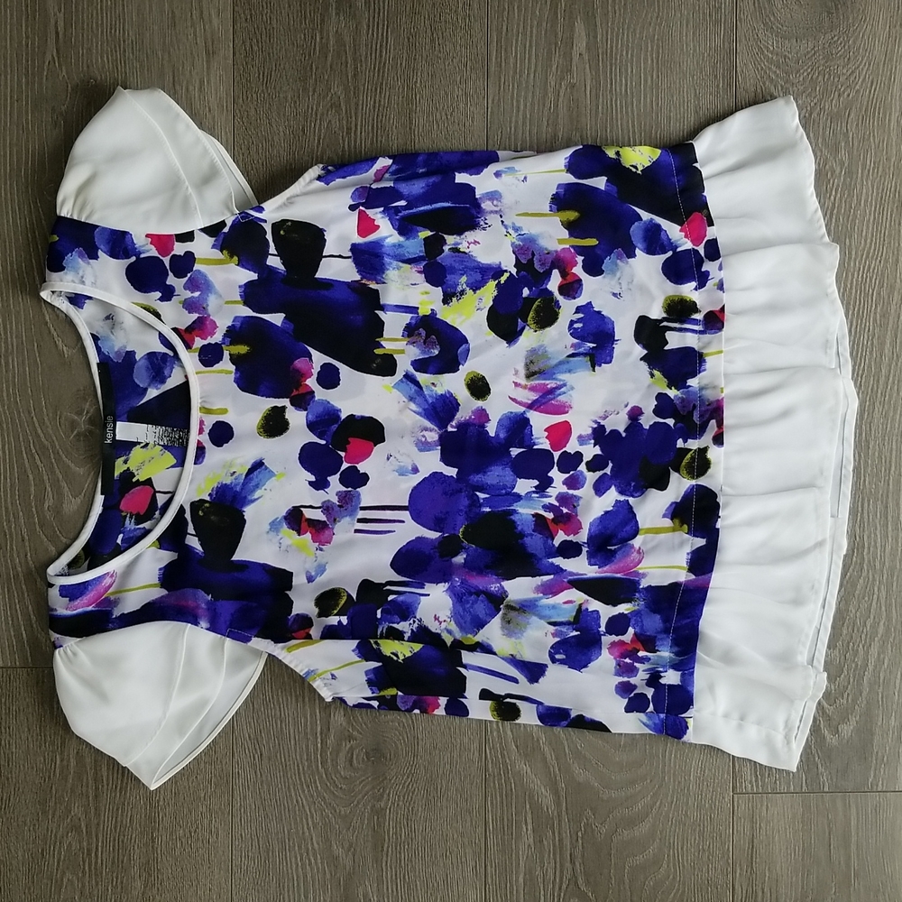 Kensie Purple Watercolor Blouse - S